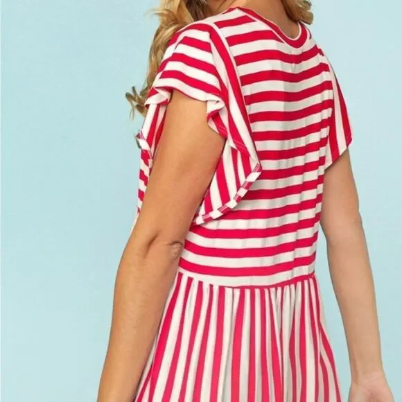 NEW! Red & Ivory Striped Babydoll Top - Picture 3 of 5